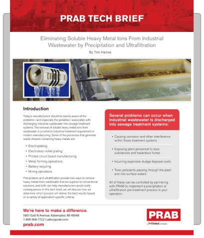 Technical Brief: Eliminating Soluble Heavy Metal Ions From Industrial Wastewater by Precipitation and Ultrafiltration | Prab.com