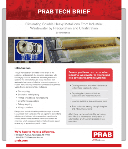 Technical Brief: Eliminating Soluble Heavy Metal Ions From Industrial Wastewater by Precipitation and Ultrafiltration | Prab.com