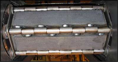 Image of 2-1/2”pitch steel belt conveyor with reinforced impact plate. | Prab.com