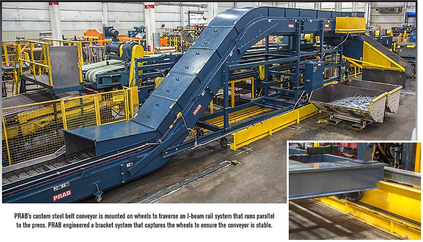 Custom-Engineered 6-Inch Pitch Traversing Steel Belt Conveyor Installation | Prab.com