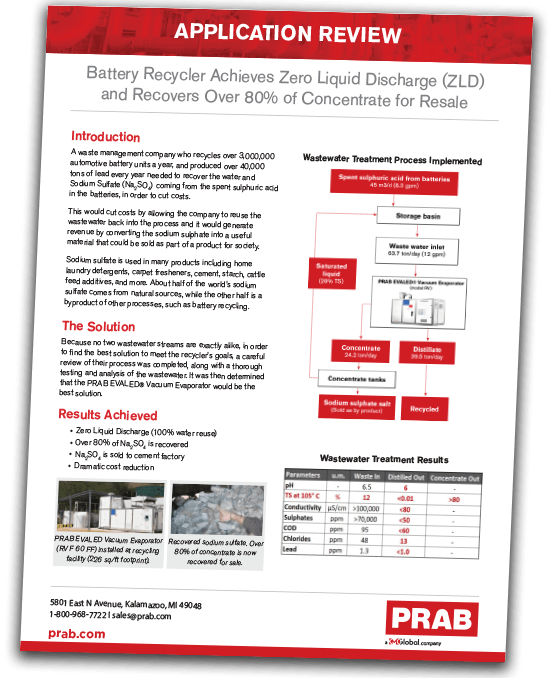 Application Review - Battery Recycler Achieves Zero Liquid Discharge (ZLD) and Recovers Over 80% of Concentrate for Resale PDF Cover