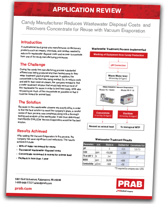 Application Review Cover - Candy Manufacturer Reduces Wastewater Disposal Costs and Recovers Concentrate for Reuse with Vacuum Evaporation