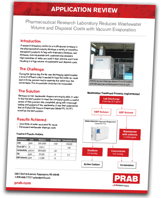 Application Review Cover - Pharmaceutical Research Laboratory Reduces Wastewater Volume and Disposal Costs with Vacuum Evaporation