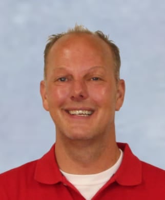 a man in a red shirt